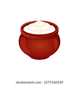 Sour cream in bowl in flat design. Vector illustration isolated.