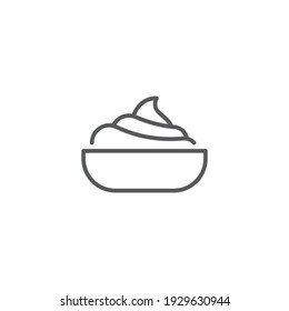 Sour cream bowl icon, color, line, outline vector sign, linear style pictogram isolated on white. Symbol, logo illustration