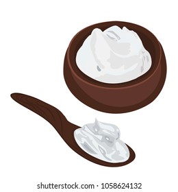 Sour Cream in a bowl and a spoon vector illustration on a white background