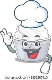 Sour cream cartoon character working as a chef and wearing white hat
