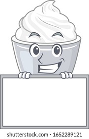 Sour cream cartoon design concept grinning with board