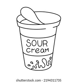 Sour cream. Dairy product. Editable outline stroke. Vector line icon.