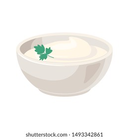 Sour cream and green onions. Vector illustration isolated on white