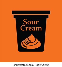 Sour cream icon. Orange background with black. Vector illustration.