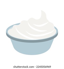 Sour cream, mayonnaise or yogurt sauce in bowl. Dairy products. Vector illustration isolated design