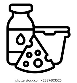 Sour cream packaging with cheese and bottle of milk line icon, dairy products concept, milk products sign on white background, Dairy icon in outline style for mobile, web. Vector graphics
