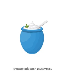 
sour cream in a pot vector illustration