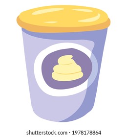 Sour Cream Sauce, healthy milk food nutrition organic product, plastic package pot cup. Vector hand cartoon draw flat trendy style white background isolated