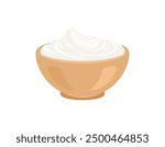 Sour cream or yogurt in bowl isolated on white background. Vector cartoon flat illustration.