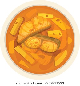 Sour Curry Illustration. Top View Thai Food Illustration vector.