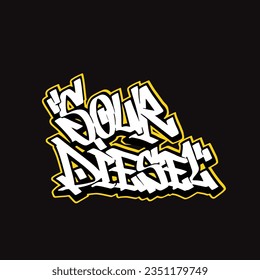 graffiti diesel agrio, etiqueta vectorial letra texto texto arte callejero