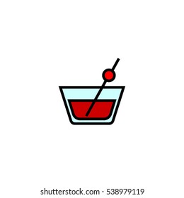 Sour drink with cherry inside outline flat icon. Sangria drink