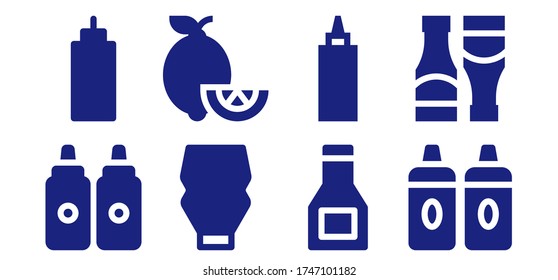 sour icon set. 8 filled sour icons.  Simple modern icons such as: Sauces, Sauce, Mayonnaise, Lemons