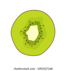 Sour kiwi round slice as ingredient for detox. Tasty green citrus fruit full of vitamins with tiny seeds inside and hairy skin vector illustration.