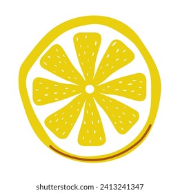 Sour lemon slice, isolated addition to meal or tea. Tasty fruit with specific taste and tangy flavor, healthy ingredient for salads and marinades, desserts and beverages. Vector in flat style