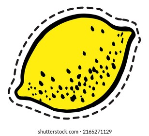 Sour lemon whole piece of fruit, refreshing and delicious meal. Vegan and vegetarian dieting and nutrition, nourishment. Sticker or patch, isolated icon, logotype or emblem. Vector in flat style
