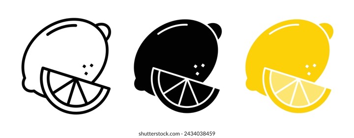 Sour Slice Line Icon. Bitter Segment icon in outline and solid flat style.