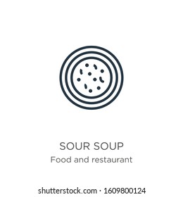 Sour soup icon. Thin linear sour soup outline icon isolated on white background from food and restaurant collection. Line vector sign, symbol for web and mobile