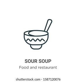 Sour soup outline vector icon. Thin line black sour soup icon, flat vector simple element illustration from editable food and restaurant concept isolated on white background