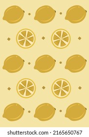 Sour and sweet yellow lemon flat vector wallpaper. Cute lemon cartoon vector wallpaper for graphic design, illustration, and decorative element