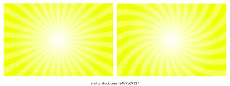 Sour yellow sunburst pattern background. Rays backdrop. Radial and swirl, spiral sunbeam background. Summer Banner. Vector Illustration