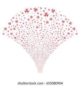 Source of biohazard symbols. Vector illustration style is flat red iconic symbols on a white background. Object salute made from scattered symbols.
