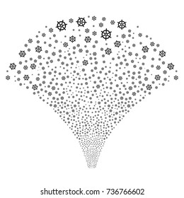 Source of boat steering wheel symbols. Vector illustration style is flat black iconic symbols on a white background. Object fountain done from confetti design elements.