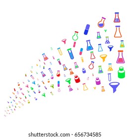 Source of chemistry tubes icons. Vector illustration style is flat bright multicolored iconic chemistry tubes symbols on a white background. Object fountain combined from pictographs.