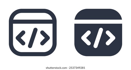 Source Code or Code Editor simple icons set designed in filled, outline, line and stroke style