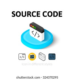 Source Code Icon, Vector Symbol In Flat, Outline And Isometric Style