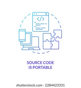 Source code portability blue gradient concept icon. Procedural programming abstract idea thin line illustration. Work on different processors. Isolated outline drawing. Myriad Pro-Bold font used