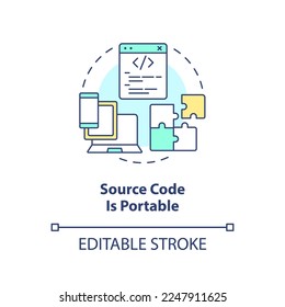 Source code portability concept icon. Procedural programming abstract idea thin line illustration. Different processors. Isolated outline drawing. Editable stroke. Arial, Myriad Pro-Bold fonts used