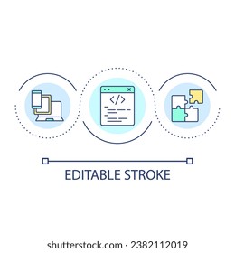 Source code portability loop concept icon. Computer science abstract idea thin line illustration. Writing code on multiple devices. Isolated outline drawing. Editable stroke. Arial font used