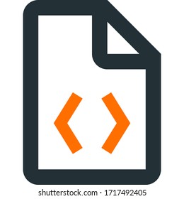 Source code vector icon. Grey icon with orange brackets.