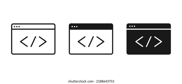 Source code vector icon. Outline file coding script sign. App programming illustration