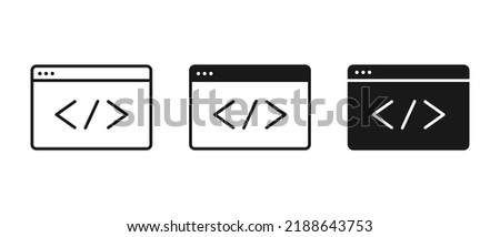 Source code vector icon. Outline file coding script sign. App programming illustration