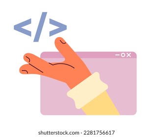 Source code of website flat concept vector spot illustration. Editable 2D cartoon character on white for web design. Development. Webpage building creative idea for website, mobile, magazine