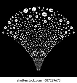 Source of coffee bean symbols. Vector illustration style is flat white iconic symbols on a black background. Object salute constructed from scattered icons.