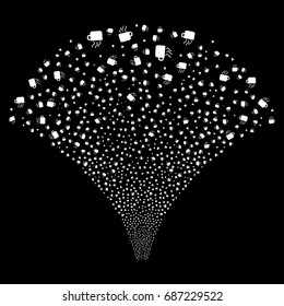 Source of coffee cup symbols. Vector illustration style is flat white iconic symbols on a black background. Object source done from random pictograms.