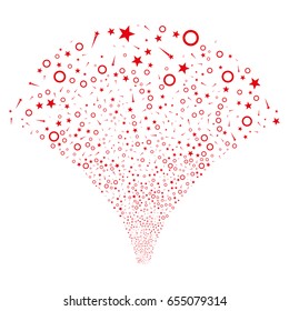 Source of confetti stars symbols. Vector illustration style is flat red iconic symbols on a white background. Object stream created from random pictographs.