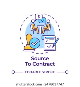 Source to contract multi color concept icon. Business process, procurement. Corporate documentation. Round shape line illustration. Abstract idea. Graphic design. Easy to use in infographic