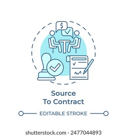 Source to contract soft blue concept icon. Business process, procurement. Corporate documentation. Round shape line illustration. Abstract idea. Graphic design. Easy to use in infographic