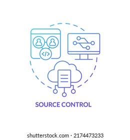 Source Control Blue Gradient Concept Icon. Tracking Code Changes. Data Management. Programming Skill Abstract Idea Thin Line Illustration. Isolated Outline Drawing. Myriad Pro-Bold Font Used