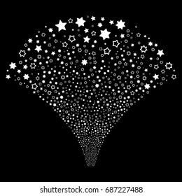 Source of decoration stars symbols. Vector illustration style is flat white iconic symbols on a black background. Object salute organized from scattered pictographs.