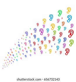 Source of ear icons. Vector illustration style is flat bright multicolored iconic ear symbols on a white background. Object fountain constructed from pictographs.