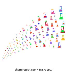Source of flask icons. Vector illustration style is flat bright multicolored iconic flask symbols on a white background. Object fountain constructed from icons.