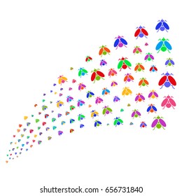 Source of fly insect symbols. Vector illustration style is flat bright multicolored iconic fly insect symbols on a white background. Object fountain organized from pictographs.