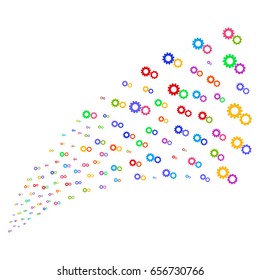 Source of gears icons. Vector illustration style is flat bright multicolored iconic gears symbols on a white background. Object fountain combined from icons.