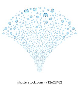 Source of light bulb symbols. Vector illustration style is flat blue and gray iconic symbols on a white background. Object stream combined from confetti design elements.