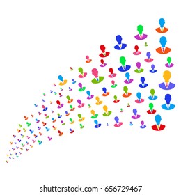 Source of manager icons. Vector illustration style is flat bright multicolored iconic manager symbols on a white background. Object fountain made from symbols.